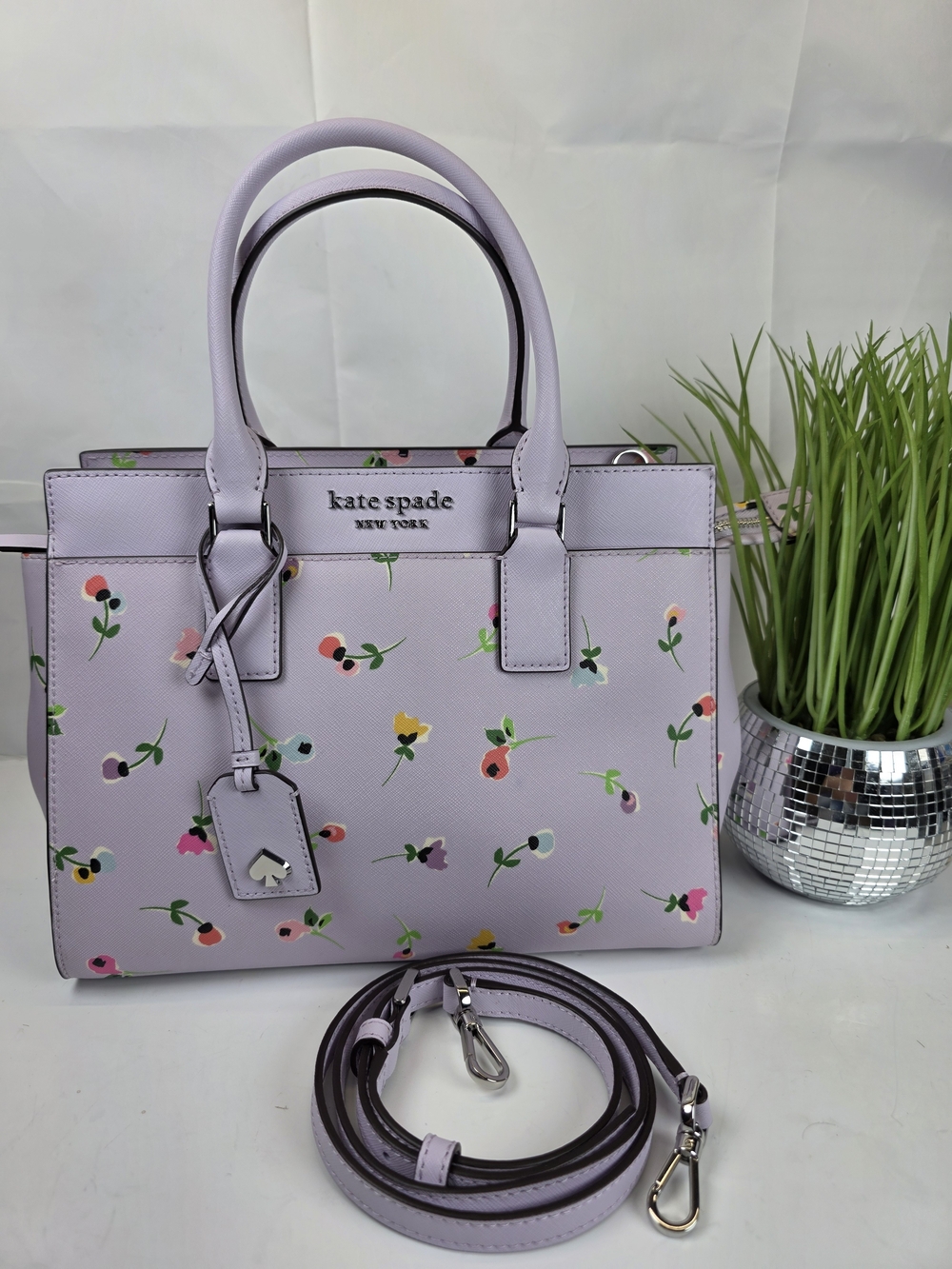 Kate Spade Cameron Wildflower Ditsy Medium Satchel Purple lavender Hand Bag
